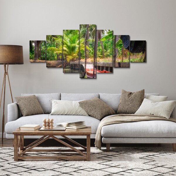 Obraz - Dřevěná loď na kanále, Thajsko (210x100 cm)