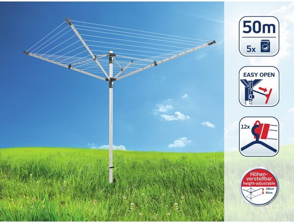 Venkovní sušák na prádlo ve stříbrné barvě 50 m LinoLift 500 – LEIFHEIT