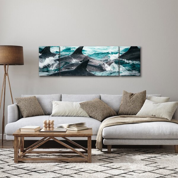 Obraz - Delfíni v oceáně (170x50 cm)