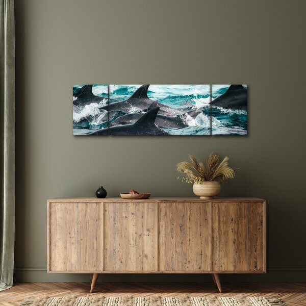 Obraz - Delfíni v oceáně (170x50 cm)