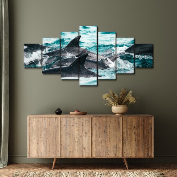 Obraz - Delfíni v oceáně (210x100 cm)