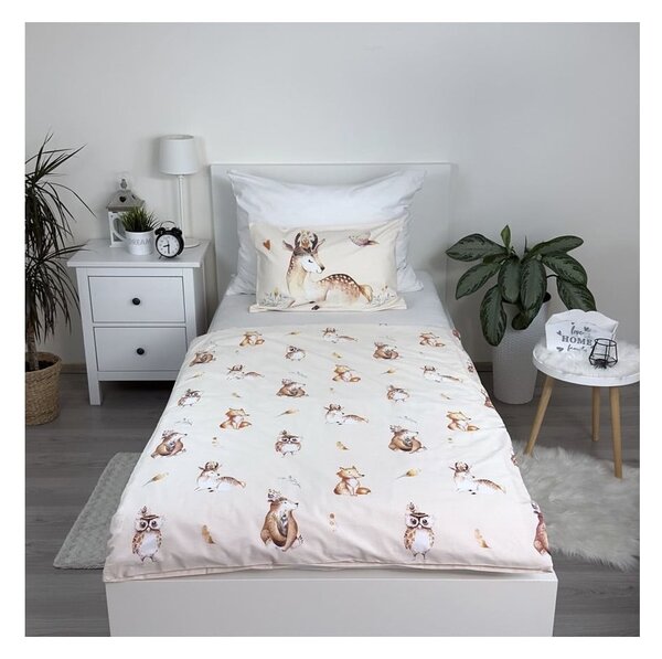 Béžové bavlněné dětské povlečení do postýlky 100x135 cm Animals "Woodland" – Jerry Fabrics