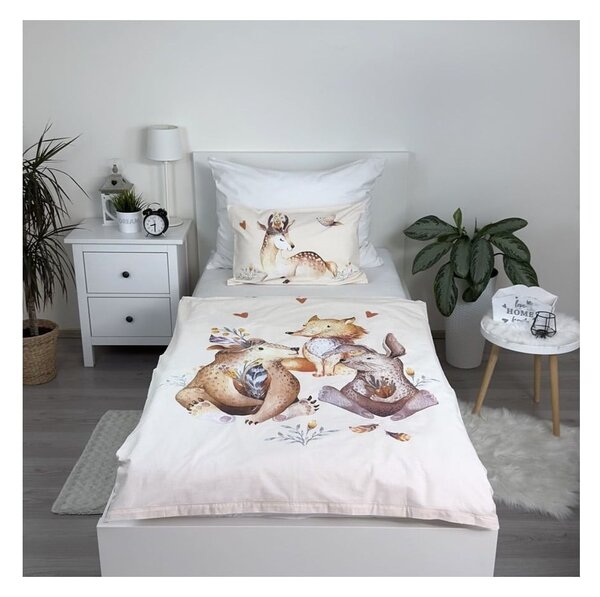 Béžové bavlněné dětské povlečení do postýlky 100x135 cm Animals "Woodland" – Jerry Fabrics