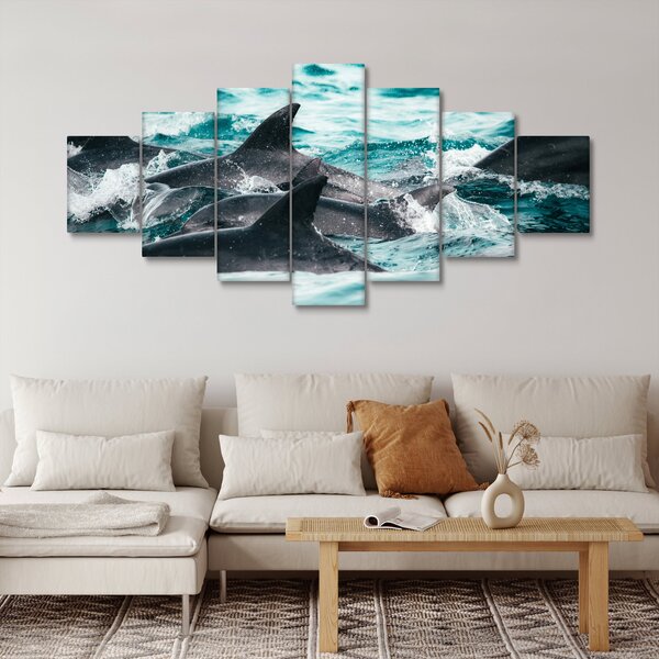 Obraz - Delfíni v oceáně (210x100 cm)