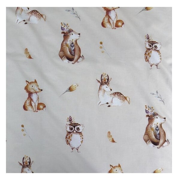 Béžové bavlněné dětské povlečení do postýlky 100x135 cm Animals "Woodland" – Jerry Fabrics