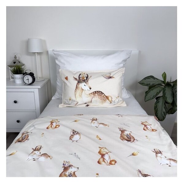 Béžové bavlněné dětské povlečení do postýlky 100x135 cm Animals "Woodland" – Jerry Fabrics