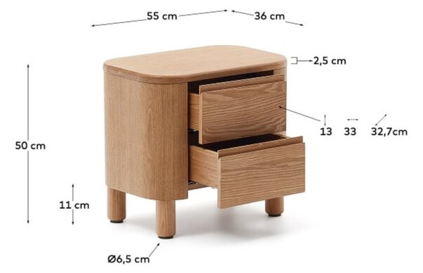 Noční stolek Kave Home Salaya 55 cm x 36 cm s dřevěným dekorem