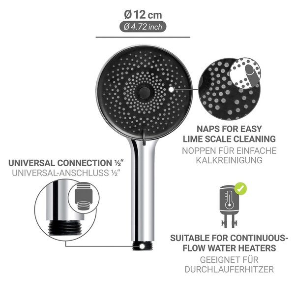 Plastová sprchová hlavice ve stříbrné barvě ø 12 cm Softwater – Wenko