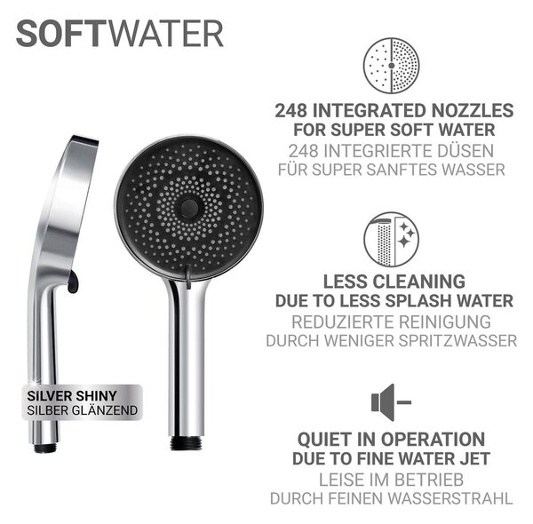 Plastová sprchová hlavice ve stříbrné barvě ø 12 cm Softwater – Wenko