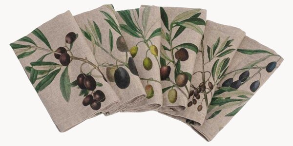Sada lněných ubrousků Olives, 6 dílů
