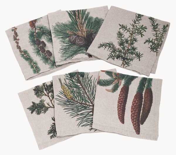 Sada lněných ubrousků Trees Conifers, 6 dílů