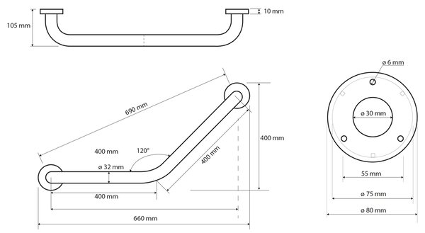 Sapho Sapho, Madlo 120° 400/400mm, nerez, XH501