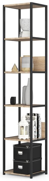 Kovový regál 40 cm, 6 polic, černý / dub sonoma