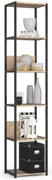 Kovový regál 40 cm, 6 polic, černý / dub sonoma