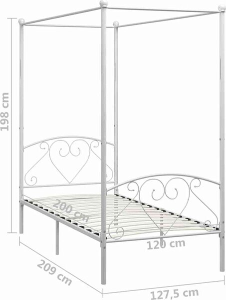 VidaXL Rám postele s nebesy kovový [284428] Barva: Bílá, Velikost: 90 x 200 cm (rám 209 x 97,5 x 198 cm)