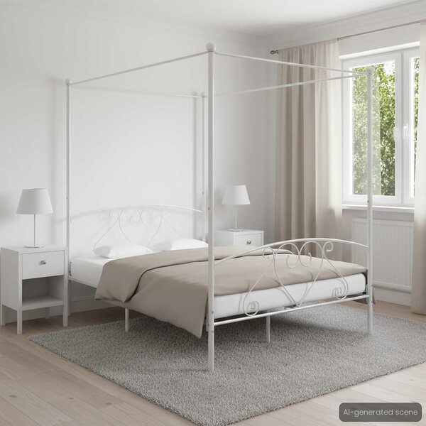 VidaXL Rám postele s nebesy kovový [284428] Barva: Bílá, Velikost: 90 x 200 cm (rám 209 x 97,5 x 198 cm)