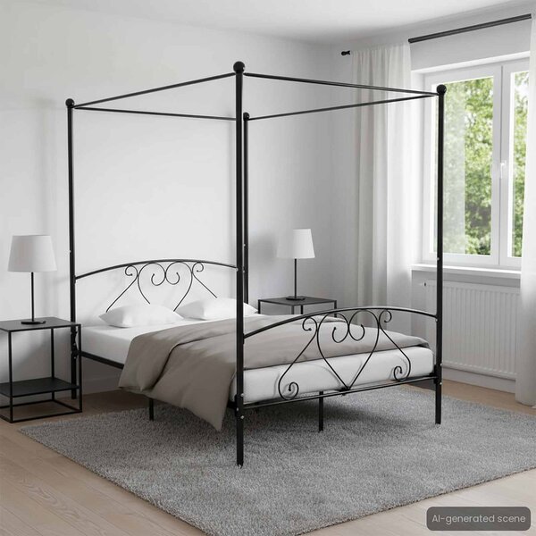 VidaXL Rám postele s nebesy kovový [284428] Barva: Bílá, Velikost: 90 x 200 cm (rám 209 x 97,5 x 198 cm)