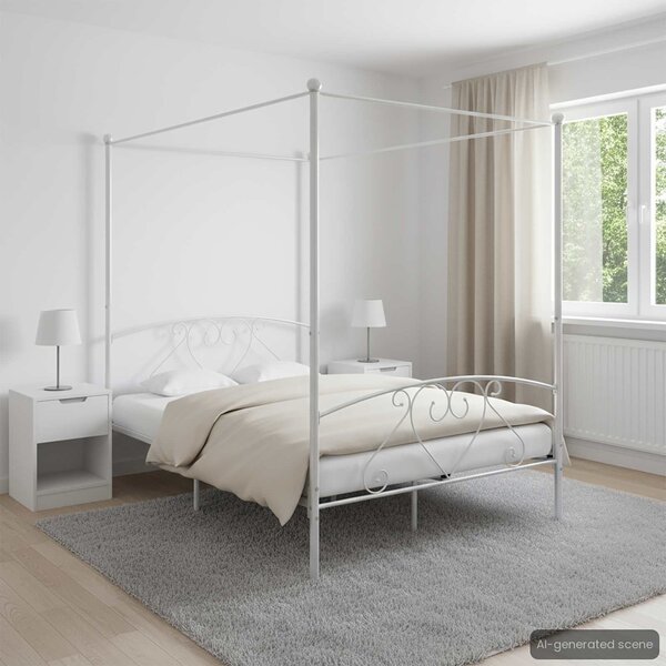 VidaXL Rám postele s nebesy kovový [284428] Barva: Bílá, Velikost: 90 x 200 cm (rám 209 x 97,5 x 198 cm)