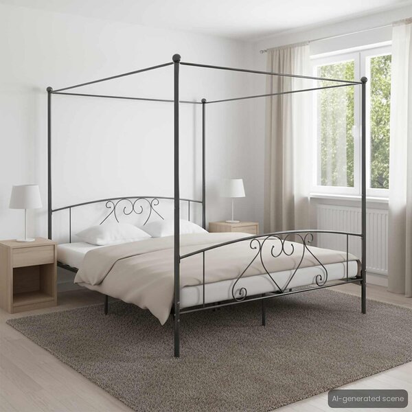 VidaXL Rám postele s nebesy kovový [284428] Barva: Bílá, Velikost: 90 x 200 cm (rám 209 x 97,5 x 198 cm)