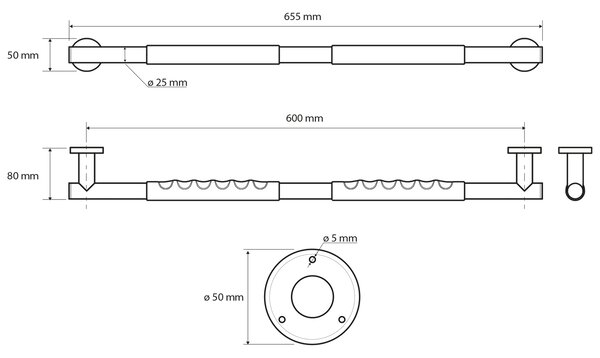 Sapho Sapho, Pevnostní madlo s protiskluzovým úchopem 600mm, lestěná nerez, XR506