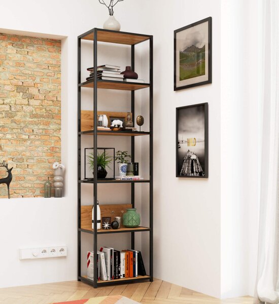 Průmyslový regál 50 cm, 6 polic, černý / dub craft