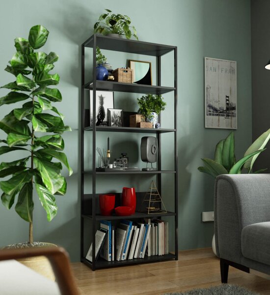 Průmyslový regál 80 cm, 6 polic, černý / černý