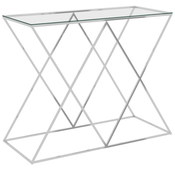 Odkládací stolek stříbrný 90x40x75 cm nerezová ocel a sklo