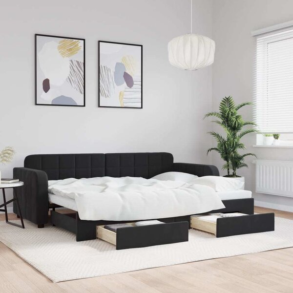 VidaXL Válenda s přistýlkou a zásuvkami samet, s přistýlkou a zásuvkou [3196975] Barva: Růžová, Velikost: 90 x 200 cm