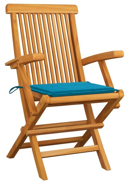 Zahradní židle s modrými poduškami 6 ks masivní teak