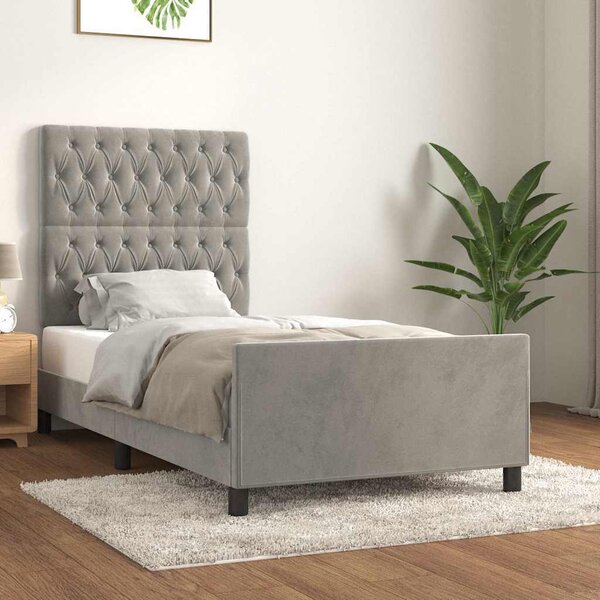 VidaXL Rám postele bez matrací samet, prošívaný design [3125924] Barva: Tmavě šedá, Velikost: 90 x 190 cm (rám 193 x 93 x 118/128 cm)