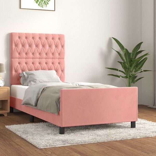 VidaXL Rám postele bez matrací samet, prošívaný design [3125924] Barva: Tmavě šedá, Velikost: 90 x 190 cm (rám 193 x 93 x 118/128 cm)