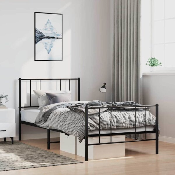 VidaXL Kovový rám postele s hlavovým a nožním čelem, světlá výška pod postelí 26 cm [352547] Barva: Bílá, Velikost: 80 x 200 cm (rám 207 x 85 x 90 cm)