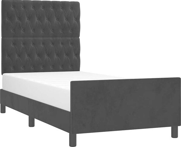 VidaXL Rám postele bez matrací samet, prošívaný design [3125924] Barva: Tmavě šedá, Velikost: 90 x 190 cm (rám 193 x 93 x 118/128 cm)