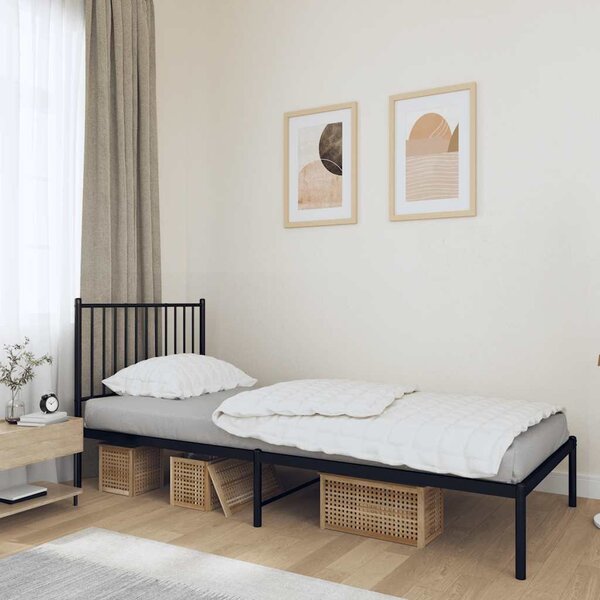 VidaXL Kovový rám postele s čelem, světlá výška pod postelí 26 cm [350858] Barva: Černá, Velikost: 90 x 200 cm (rám 207 x 95 x 90,5 cm)