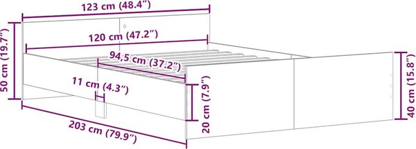 VidaXL Rám postele bez matrace kompozitní dřevo [3203745] Barva: Bílá, Velikost: 90 x 190 cm (rám 193 x 93 x 50 cm)