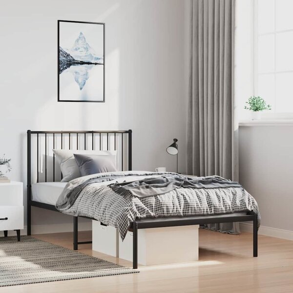 VidaXL Kovový rám postele s čelem, světlá výška pod postelí 26 cm [350858] Barva: Černá, Velikost: 90 x 200 cm (rám 207 x 95 x 90,5 cm)