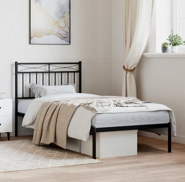 VidaXL Kovový rám postele s čelem, světlá výška pod postelí 26 cm [373738] Barva: Černá, Velikost: 80 x 200 cm (rám 207 x 85 x 91 cm)