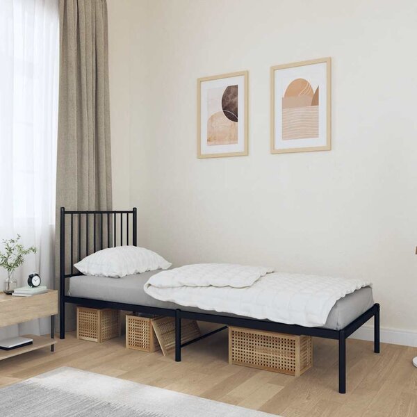 VidaXL Kovový rám postele s čelem, světlá výška pod postelí 26 cm [350858] Barva: Černá, Velikost: 90 x 200 cm (rám 207 x 95 x 90,5 cm)