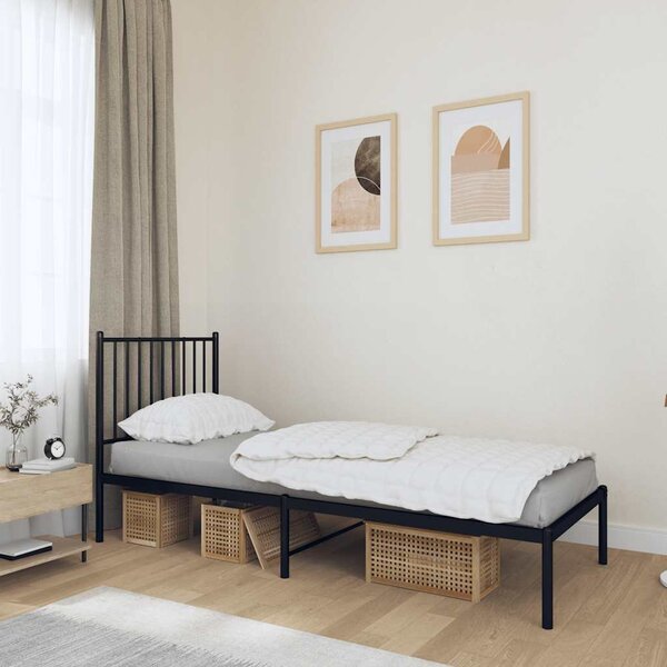 VidaXL Kovový rám postele s čelem, světlá výška pod postelí 26 cm [350858] Barva: Černá, Velikost: 90 x 200 cm (rám 207 x 95 x 90,5 cm)