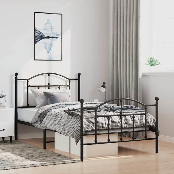 VidaXL Kovový rám postele s hlavovým a nožním čelem, světlá výška pod postelí 27 cm [353513] Barva: Černá, Velikost: 90 x 200 cm (rám 207 x 95 x 97 cm)