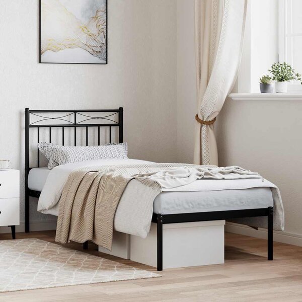 VidaXL Kovový rám postele s čelem, světlá výška pod postelí 26 cm [373738] Barva: Černá, Velikost: 80 x 200 cm (rám 207 x 85 x 91 cm)