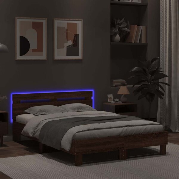 VidaXL Rám postele s čelem a LED osvětlením [3207580] Barva: Bílá, Velikost: 180 x 200 cm (rám 203 x 185 x 70 cm)