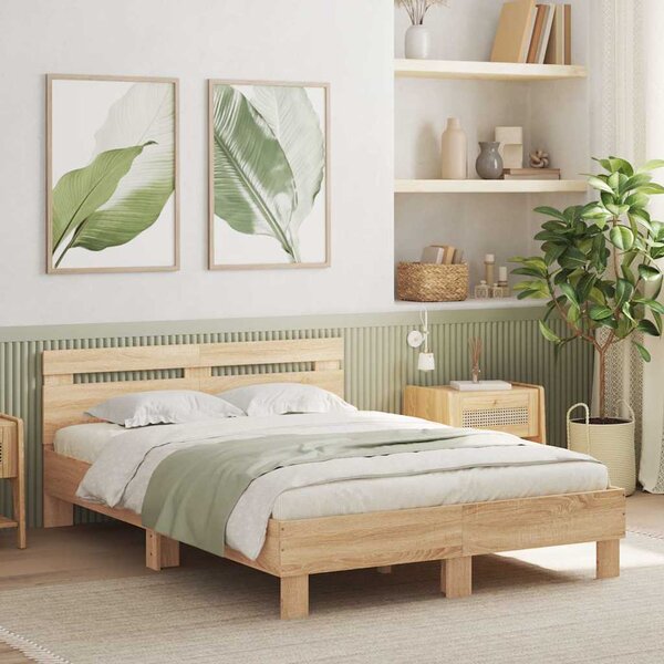 VidaXL Rám postele s čelem kompozitní dřevo [3207451] Barva: Bílá, Velikost: 140 x 200 cm (rám 203 x 145 x 70 cm)