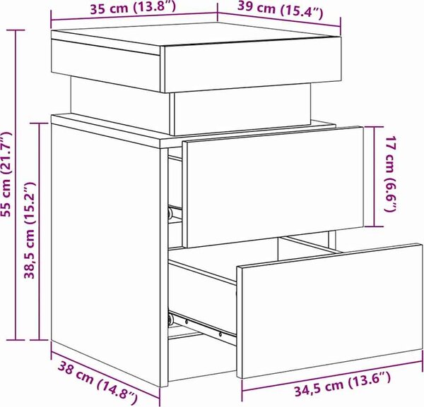VidaXL Noční stolek s LED osvětlením 35 x 39 x 55 cm [836751] Barva: dub sonoma