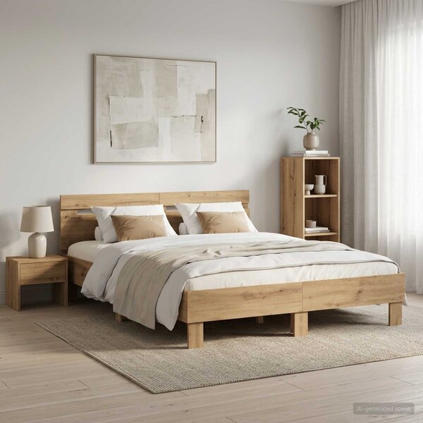 VidaXL Rám postele s čelem kompozitní dřevo [3207451] Barva: Bílá, Velikost: 140 x 200 cm (rám 203 x 145 x 70 cm)