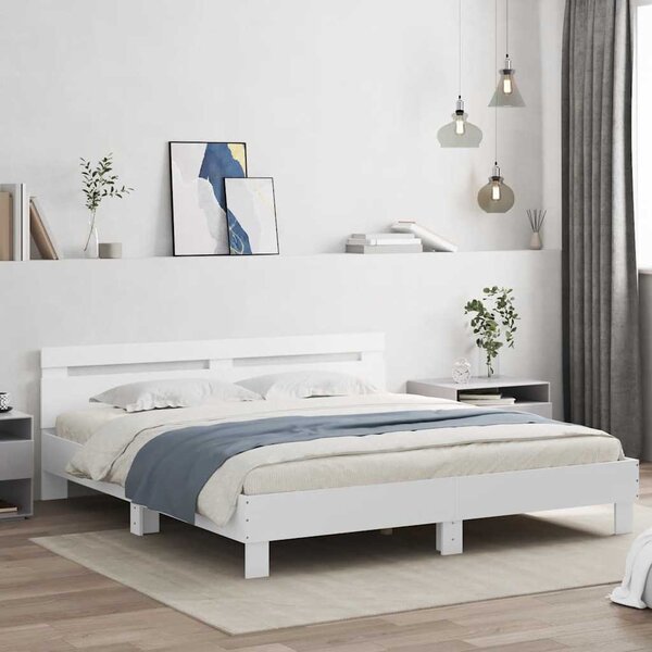 VidaXL Rám postele s čelem kompozitní dřevo [3207451] Barva: Bílá, Velikost: 140 x 200 cm (rám 203 x 145 x 70 cm)