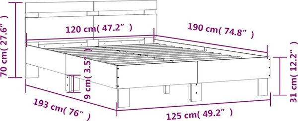 VidaXL Rám postele s čelem a LED osvětlením [3207580] Barva: Bílá, Velikost: 180 x 200 cm (rám 203 x 185 x 70 cm)