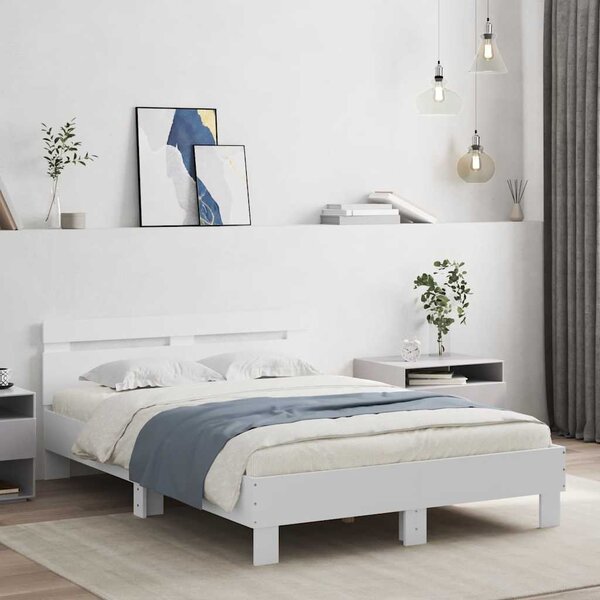 VidaXL Rám postele s čelem kompozitní dřevo [3207451] Barva: Bílá, Velikost: 140 x 200 cm (rám 203 x 145 x 70 cm)