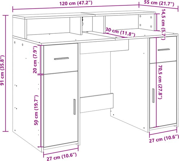 VidaXL Desk Engineered Wood [3309418] Barva: Bílá, Velikost: 200 x 55 x 91 cm