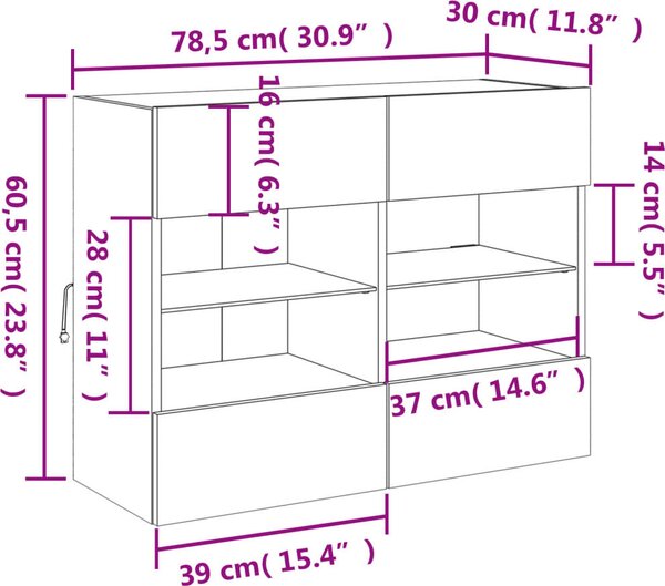 VidaXL Nástěnná TV skříňka s LED osvětlením 78,5 x 30 x 60,5 cm [837105] Barva: Bílá